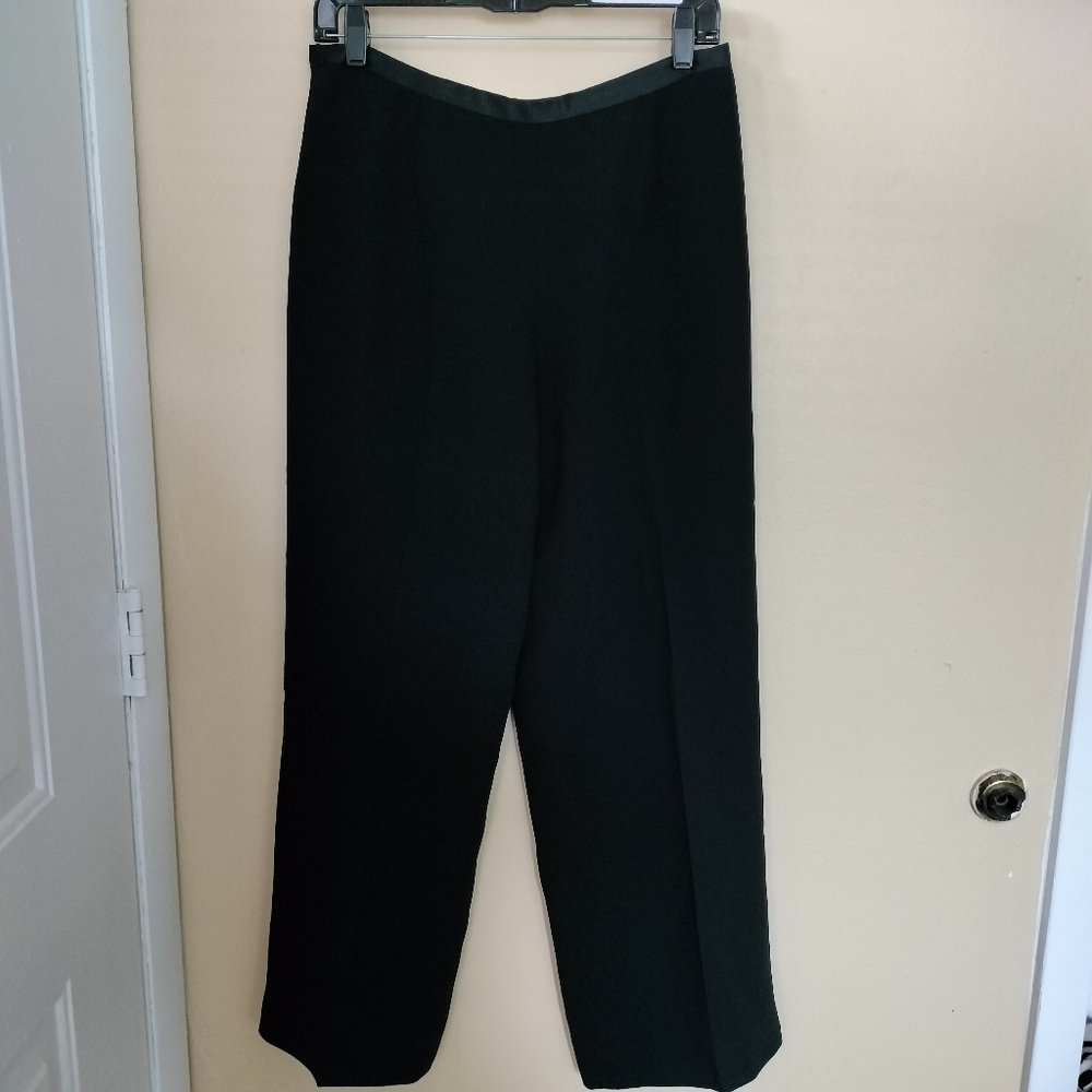 Talbots Petites 12 Black Lined Wide Leg Dress Pants Satin Waist Dinner Office